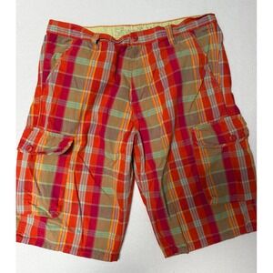 Levi's SilverTab Mens Plaid Cargo Shorts Orange Red Size 38 Cotton Relaxed Fit